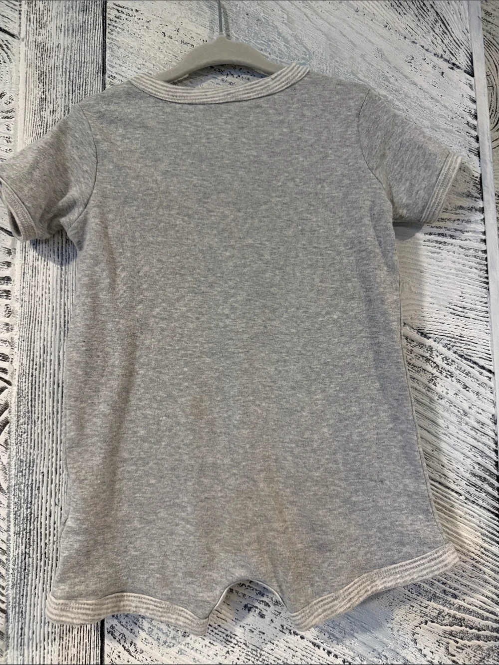 Carter's Light Gray Short-Sleeve Snap Romper with Stripe Trim